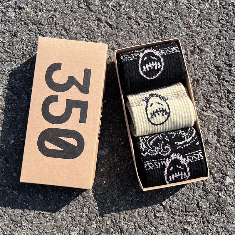 Men's Socks Crew Cactus Jack Socks 3 Pair/Box Cotton Sport Hip Hop Basketball White /Yellow /Black Sockken Wholesale Women socks