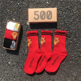 3 Pair/Box Fashion Socks Men New Spring Tiger Printing Red Amulet Stripe Sports Basketball Crew Socks Men's and Women's Socks